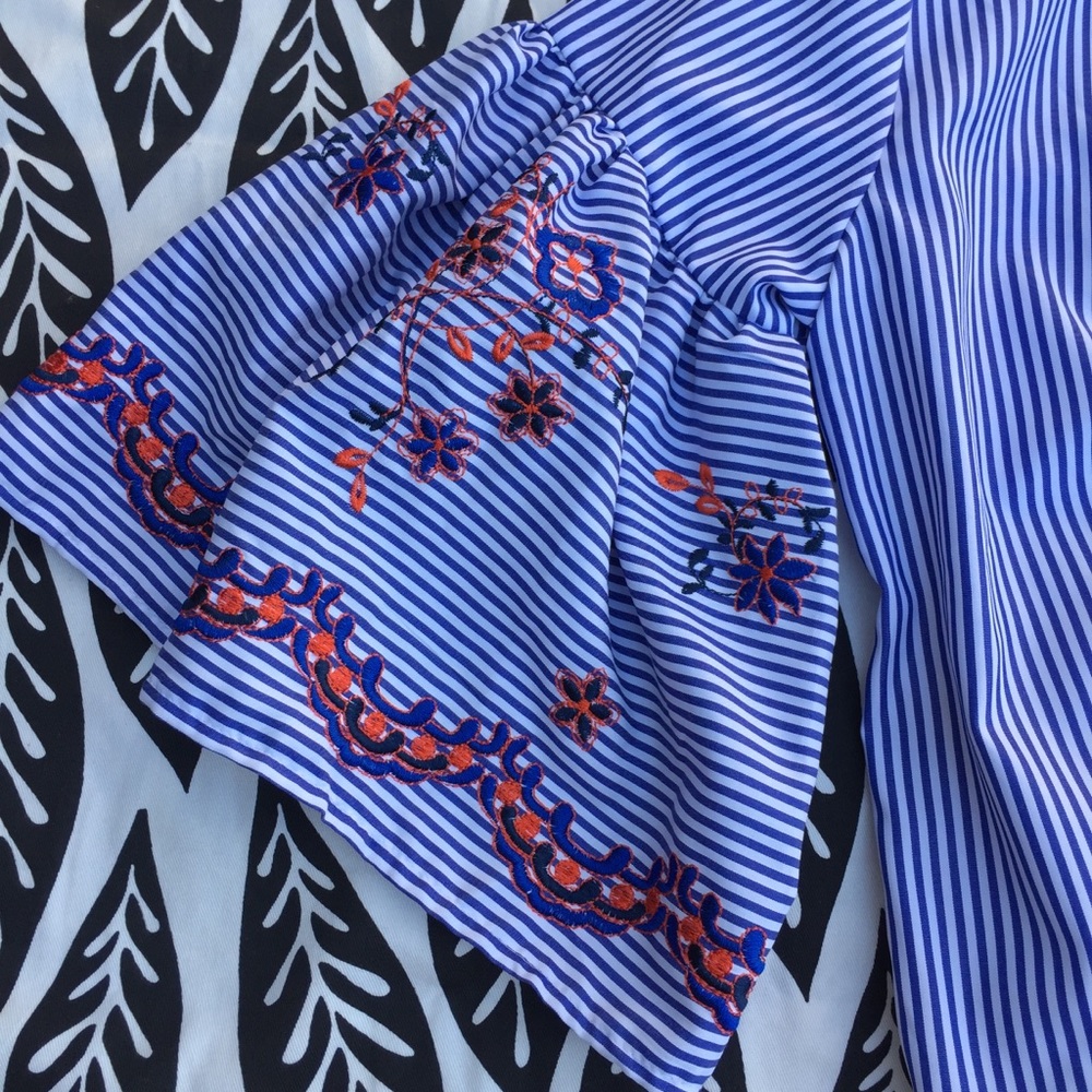 Embroidered Stripe Wrap Top - Picture 3 of 6